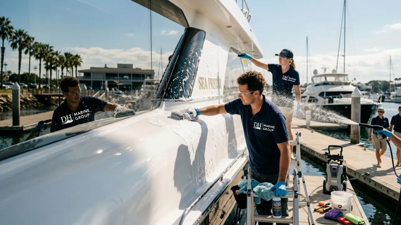 D.H. Marine crew washing down a yacht
